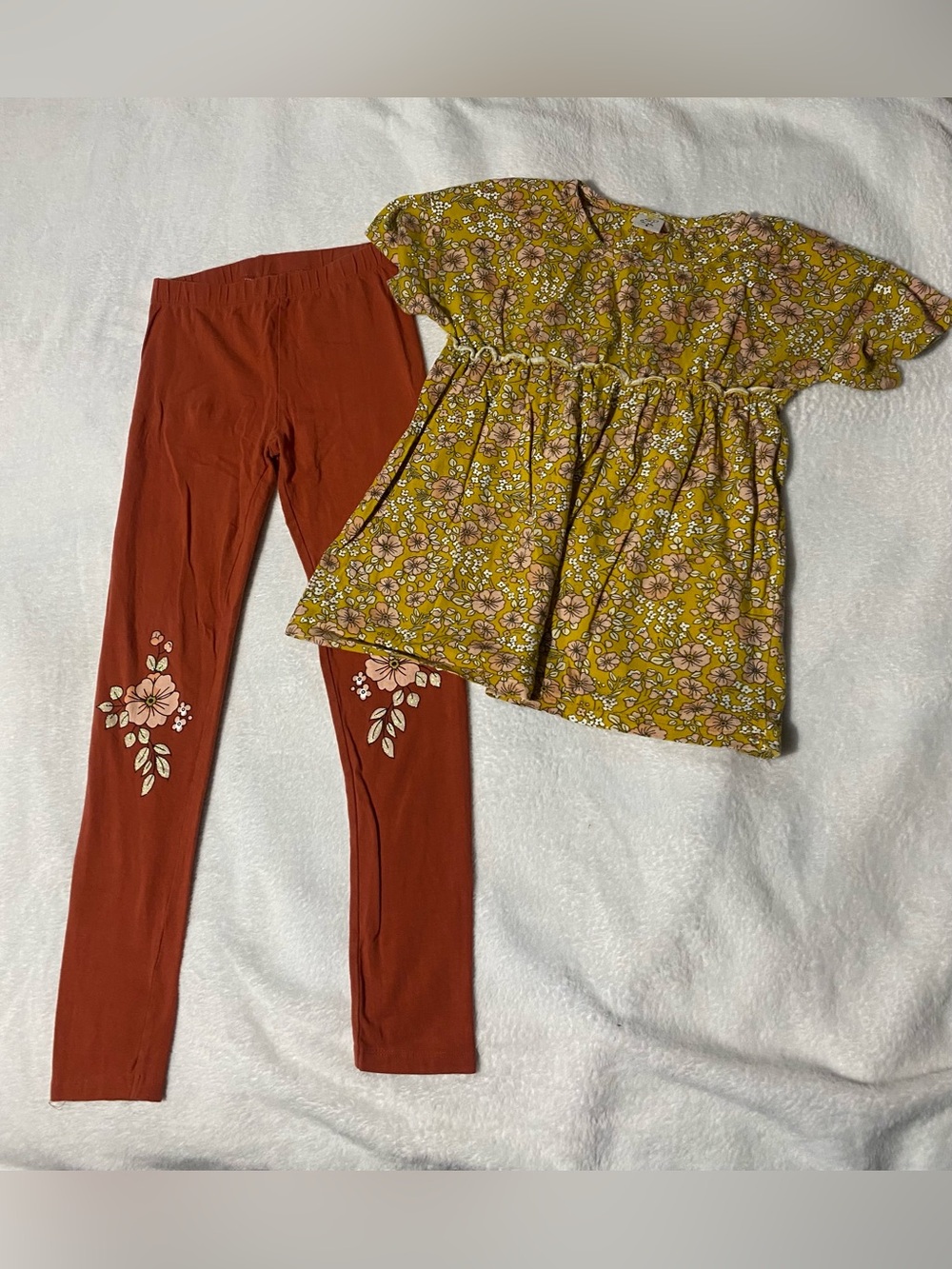 Princess Pink Top & Legging Set Girls Size 8 Floral Tunic Mustard Rust